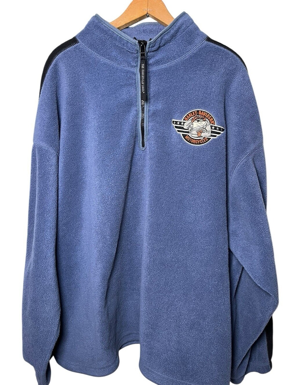Harley Davidson Vintage Y2K Taz Blue Fleece 1/4 Zip Pullover Size 2XL Warm W.B.